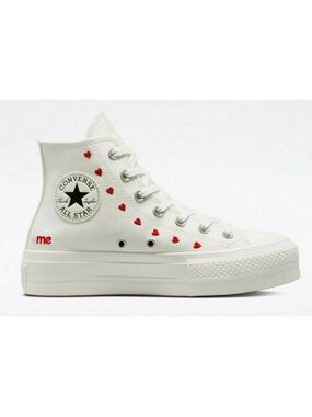 Converse Chuck Taylor All Star Platform High Tops, Embroidered Hearts, Size 10